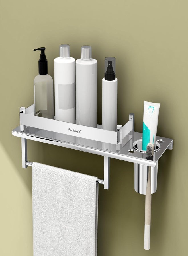 Primax Stainless Steel Nickel 3 in 1 Multipurpose Bathroom Shelf, Towel Hanger (Chrome, Silver, 15 x 5 Inches) - Image 5